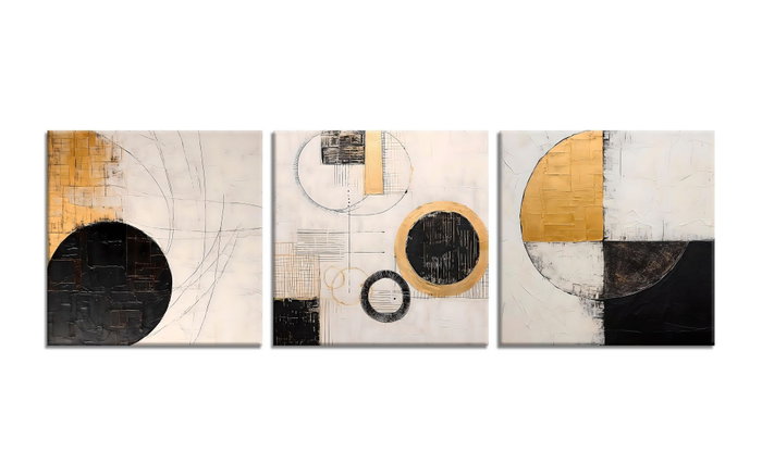 Wallity FAH14 Pintura Decorativa en Lienzo de 3 Piezas, Dorado y Negro